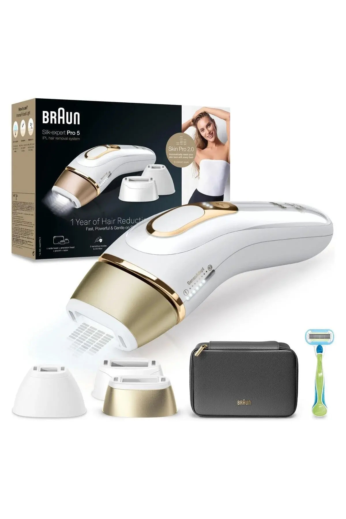Braun IPL Silk·expert Pro 5, Evde Tüy Alma, Çanta, Venus Tıraş Makinesi, 3 Başlık ile, PL5242