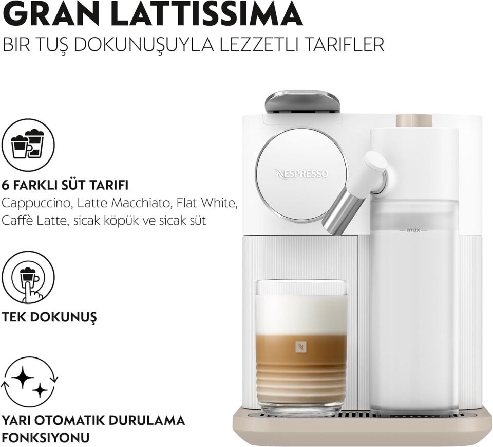 Nespresso F541 Gran Latissima Süt Çözümlü Espresso Kahve Makinesi,Beyaz