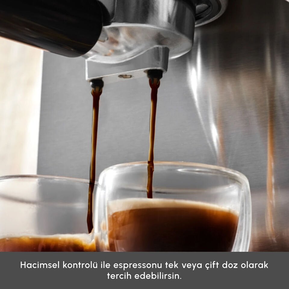 Karaca Coffee Art 1101 Süt Köpürtücülü, 20 Bar Basınçlı, Espresso, Latte, Cappuccino, Americano Makinesi Inox 1,5L 1100W