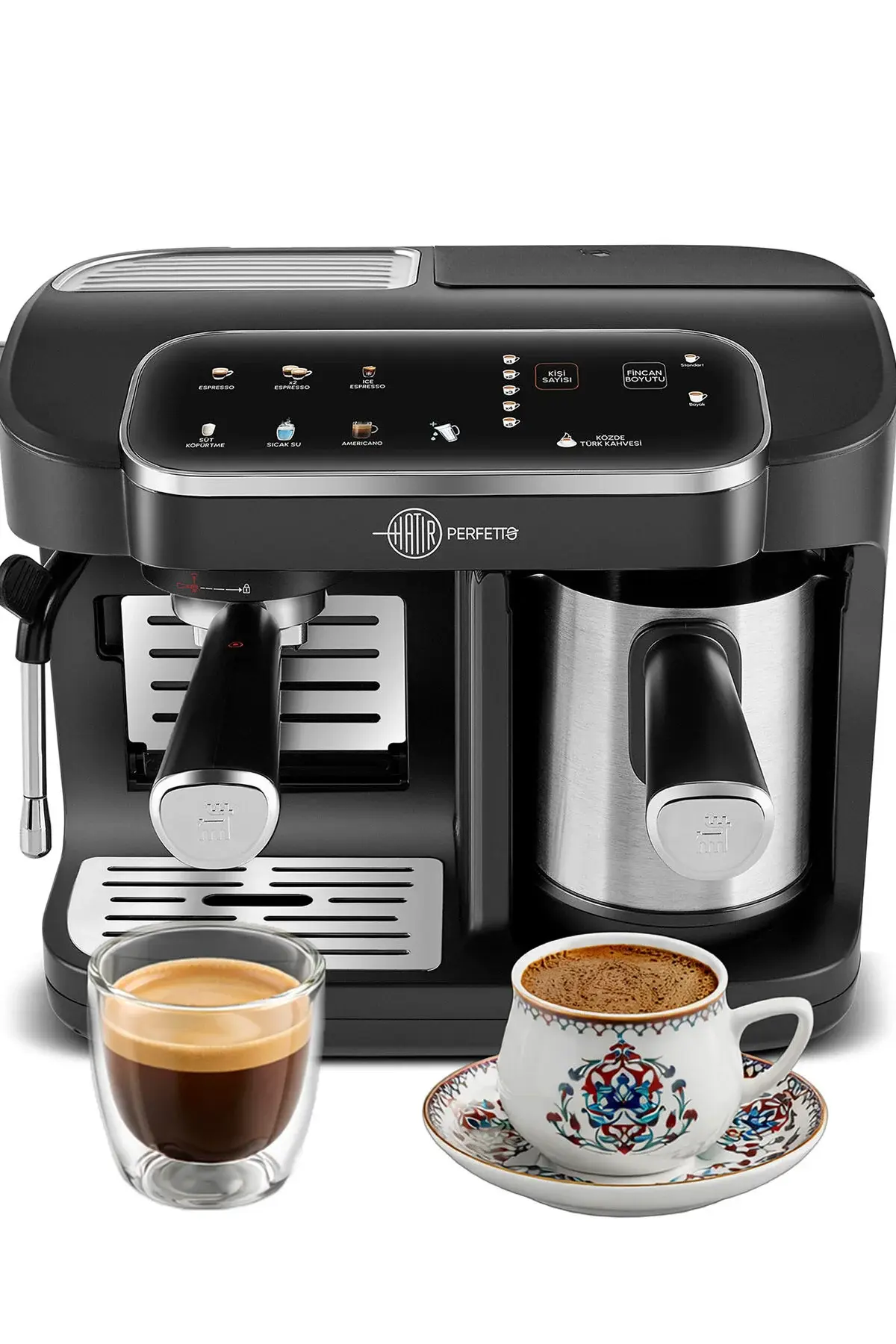 Karaca Hatır Perfetto Dijital ve Dokunmatik Ekranlı Çelik Cezveli Espresso ve Türk Kahve Makinesi