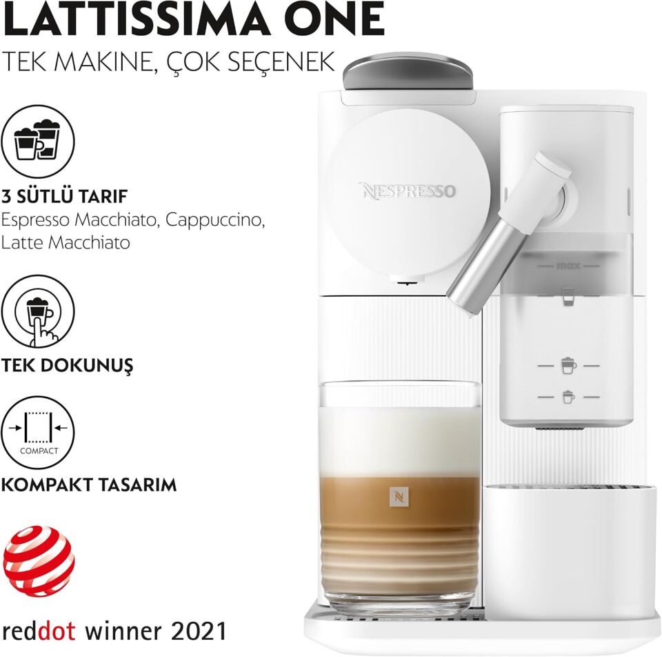 Nespresso F121 Lattissima One Süt Çözümlü Kahve Makinesi, Beyaz