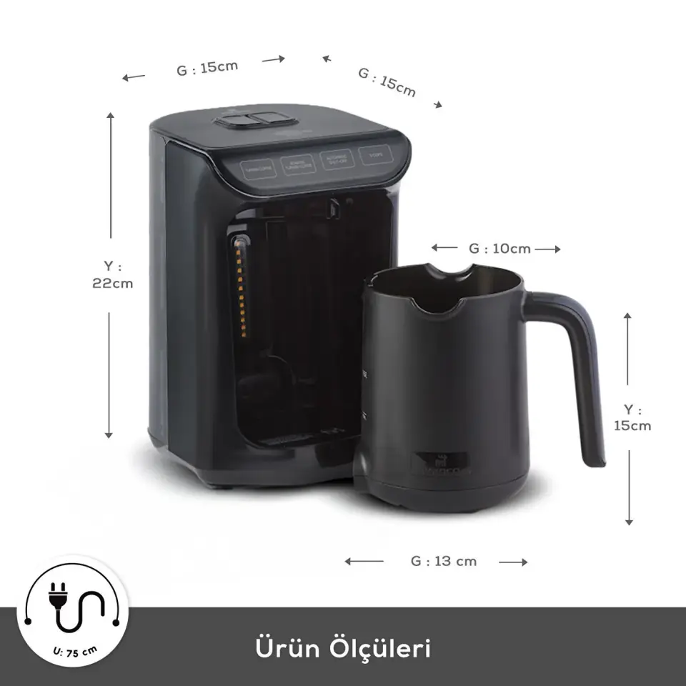 Karaca Hatır Közde Türk Kahvesi ve Türk Kahve Makinesi Shiny Black 5 Fincan Kapasiteli Bol Köpüklü