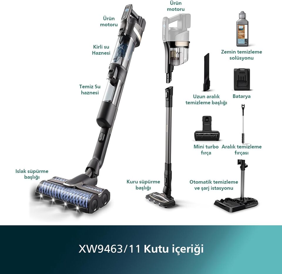 Philips Aqua Trio XW9463/11 Islak Kuru Şarjlı Dikey Süpürge