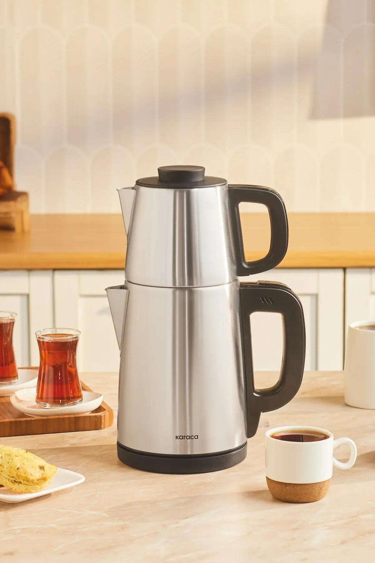 Karaca Tea Break 2 In 1 Çelik Su Isıtıcı Çay Makinesi Inox Siyah