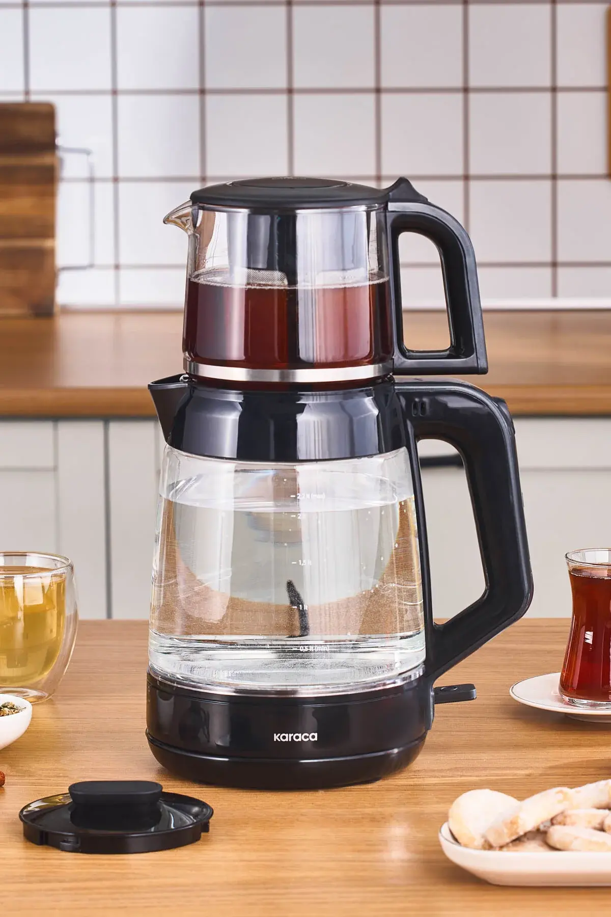 Karaca Glass Tea XL 2 in 1 Cam Çay Makinesi Shiny Black