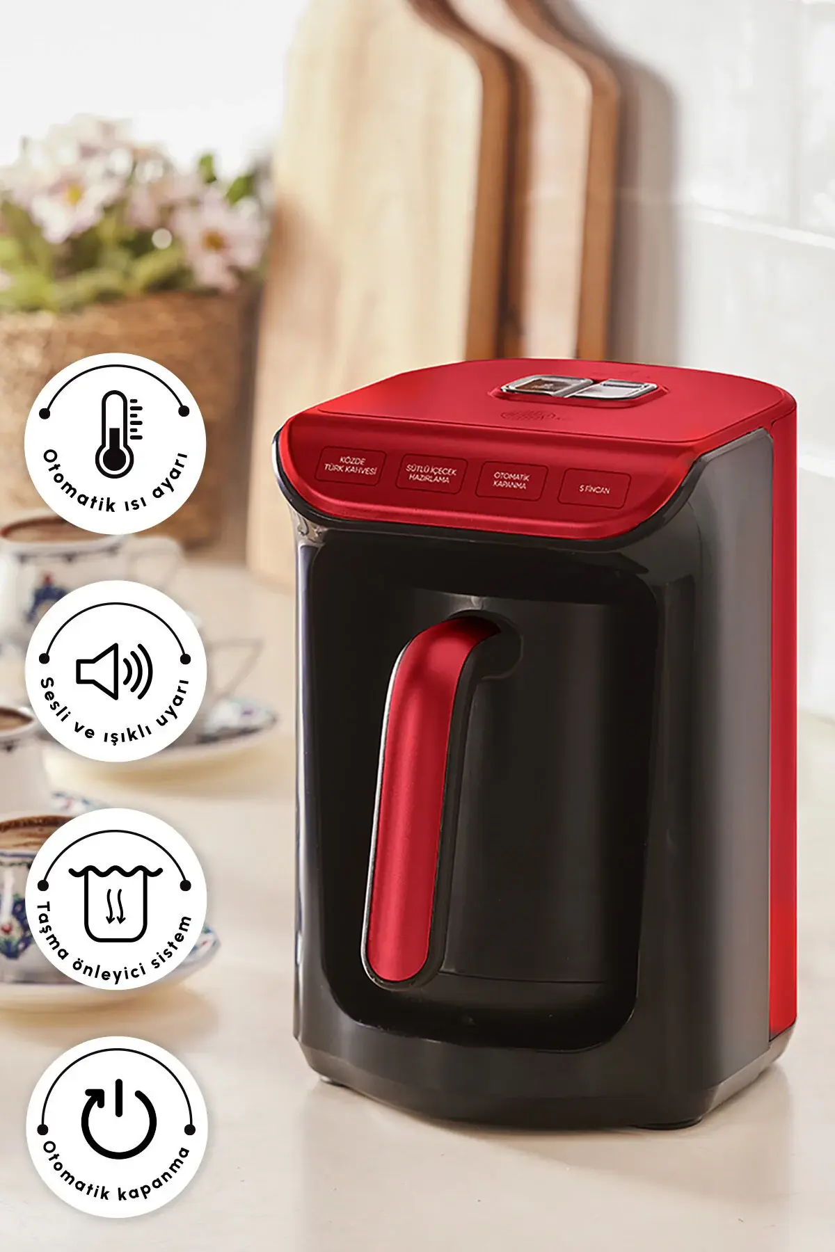 Karaca Hatır Közde Türk Kahvesi ve Türk Kahve Makinesi Kırmızı 5 Fincan Kapasiteli Bol Köpüklü