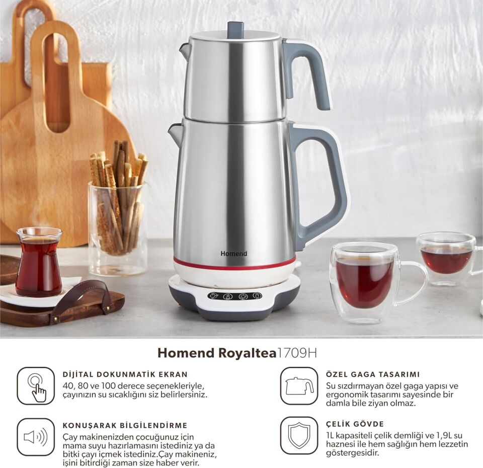 Homend Royaltea 1709H Konuşan Çay Makinesi (Dokunmatik Baza)