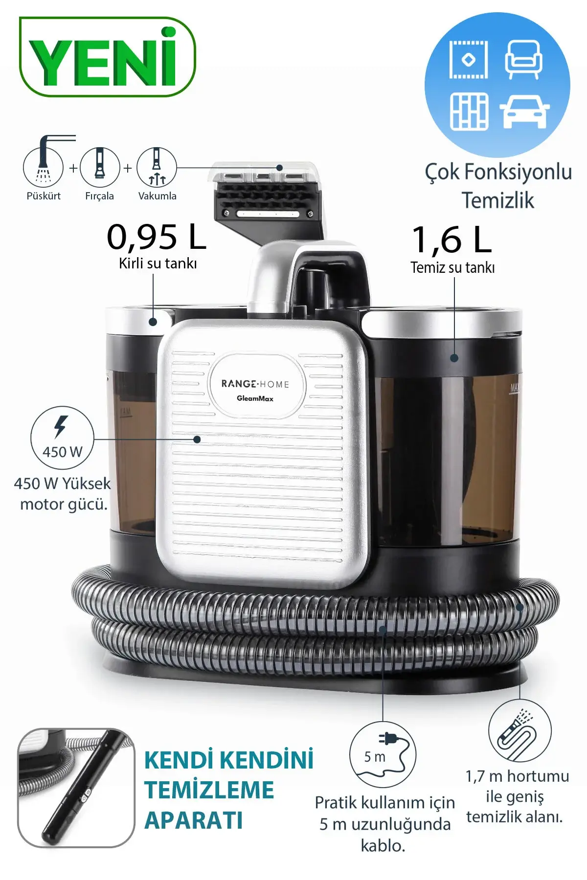 Fakir Range GleamMax Spot Cleaner Koltuk Halı Ve Leke Çıkartma Makinesi
