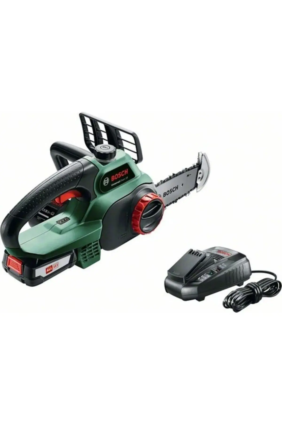 Bosch 18 Akülü Zincirli Ağaç Kesme Makinesi, Yeşil, 18 V, 1 Akü, 20 cm Pala Uzunluğu, 13.5 cm Kesme Uzunluğu