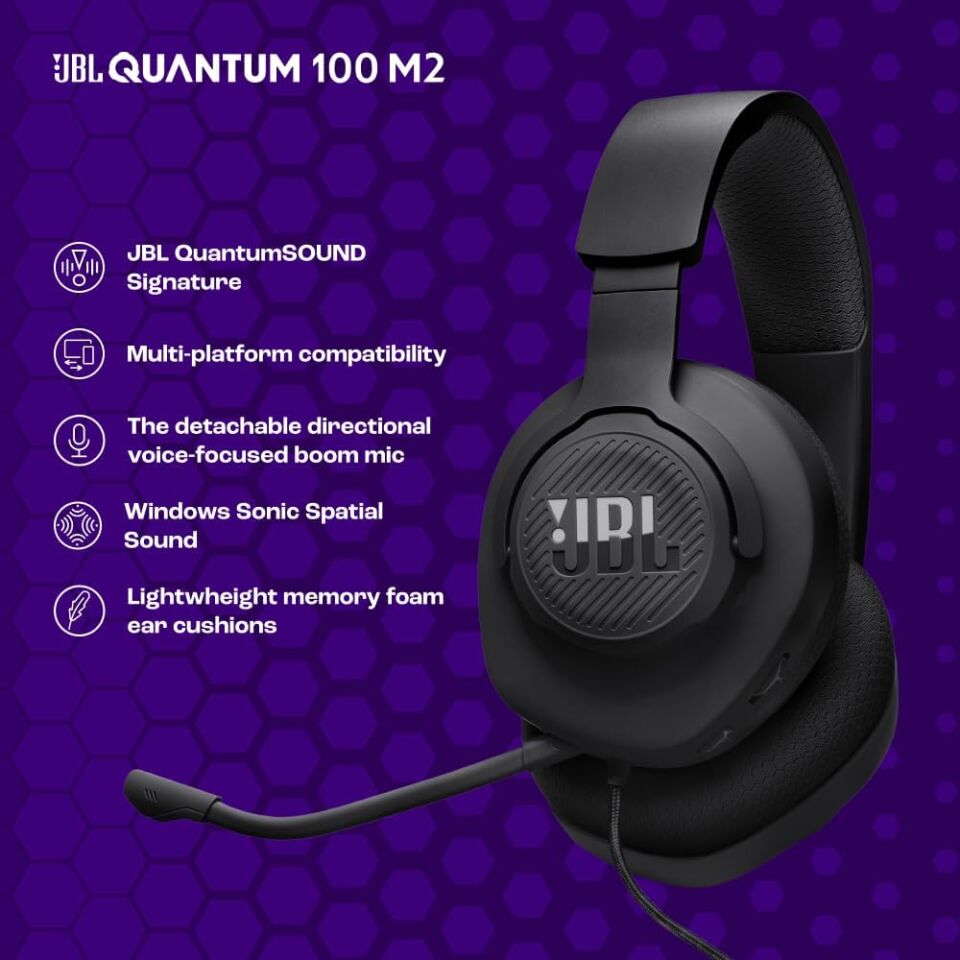 JBL Quantum 100M2 Siyah Kablolu Kulak Üstü Oyuncu Kulaklığı