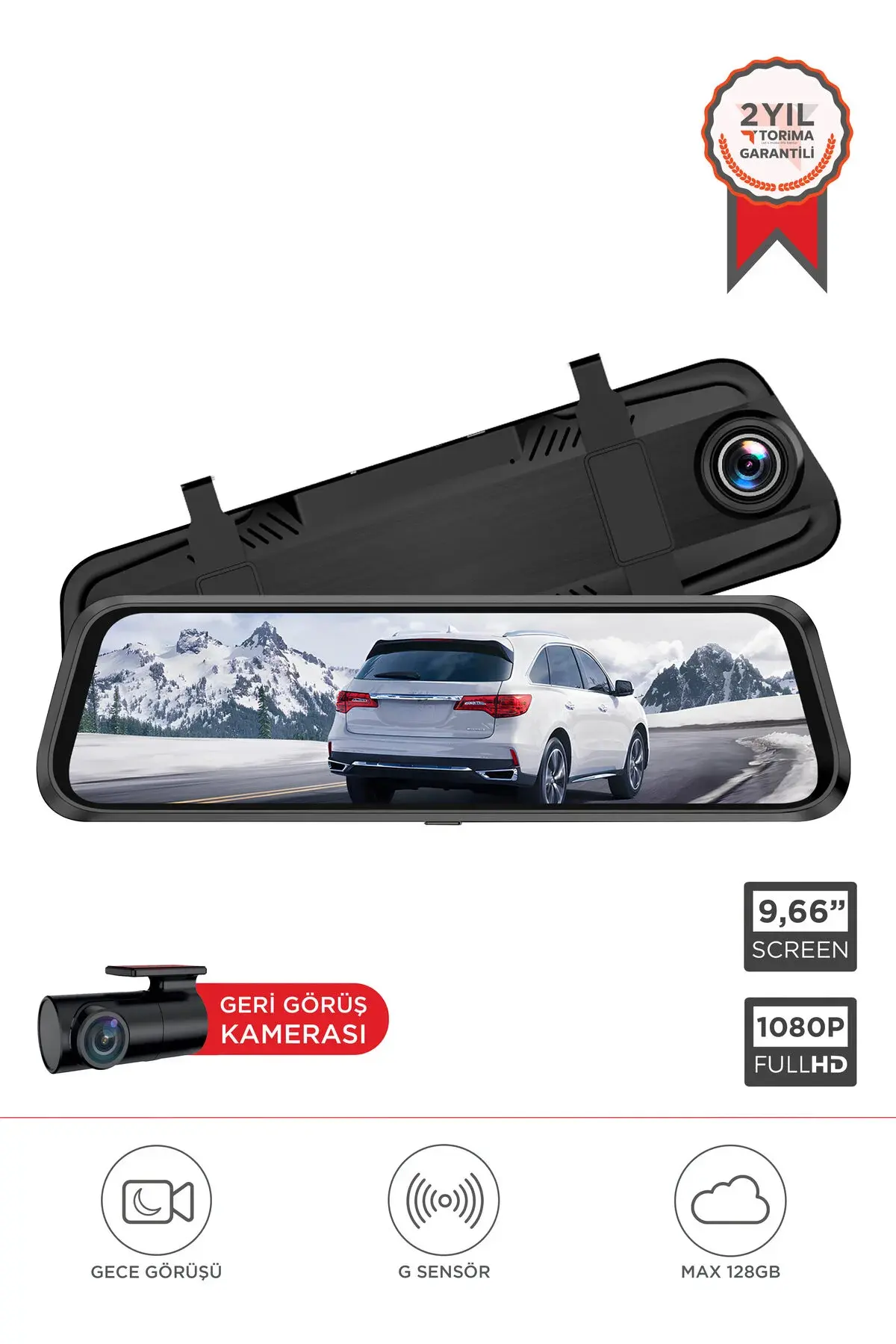 LENOVO Araç İçi Kamera Gece Görüşlü Dokunmatik 1080P Ön ve Arka Dikiz Aynası V7AHD Siyah