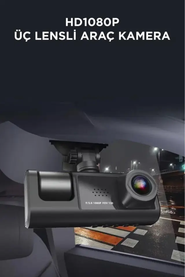 Torima Araç İçi Kamera Gece Görüşlü LCD Ekranlı 1080P 3 Kameralı Araç Kamerası TA01 Siyah