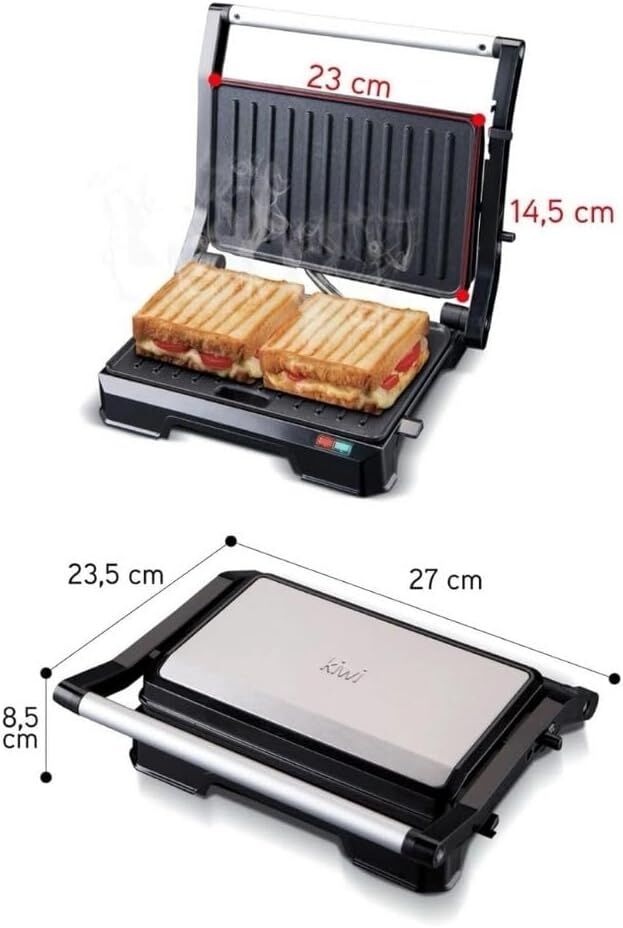 Kiwi Ksm-2444 Paslanmaz Çelik Gövdeli 180 Derece Açılabilen Izgara ve Tost Makinesi