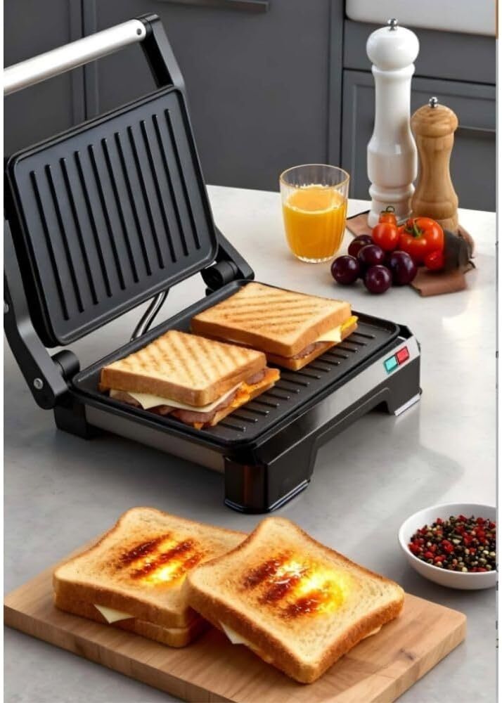 Kiwi Ksm-2444 Paslanmaz Çelik Gövdeli 180 Derece Açılabilen Izgara ve Tost Makinesi