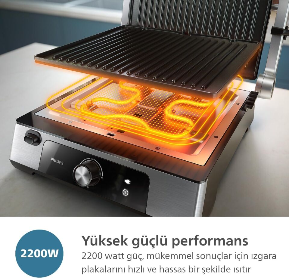 Philips 5000 Serisi, 2200W, Izgara ve Tost Makinesi, Izgara için Tam Açılır, HD6301/90