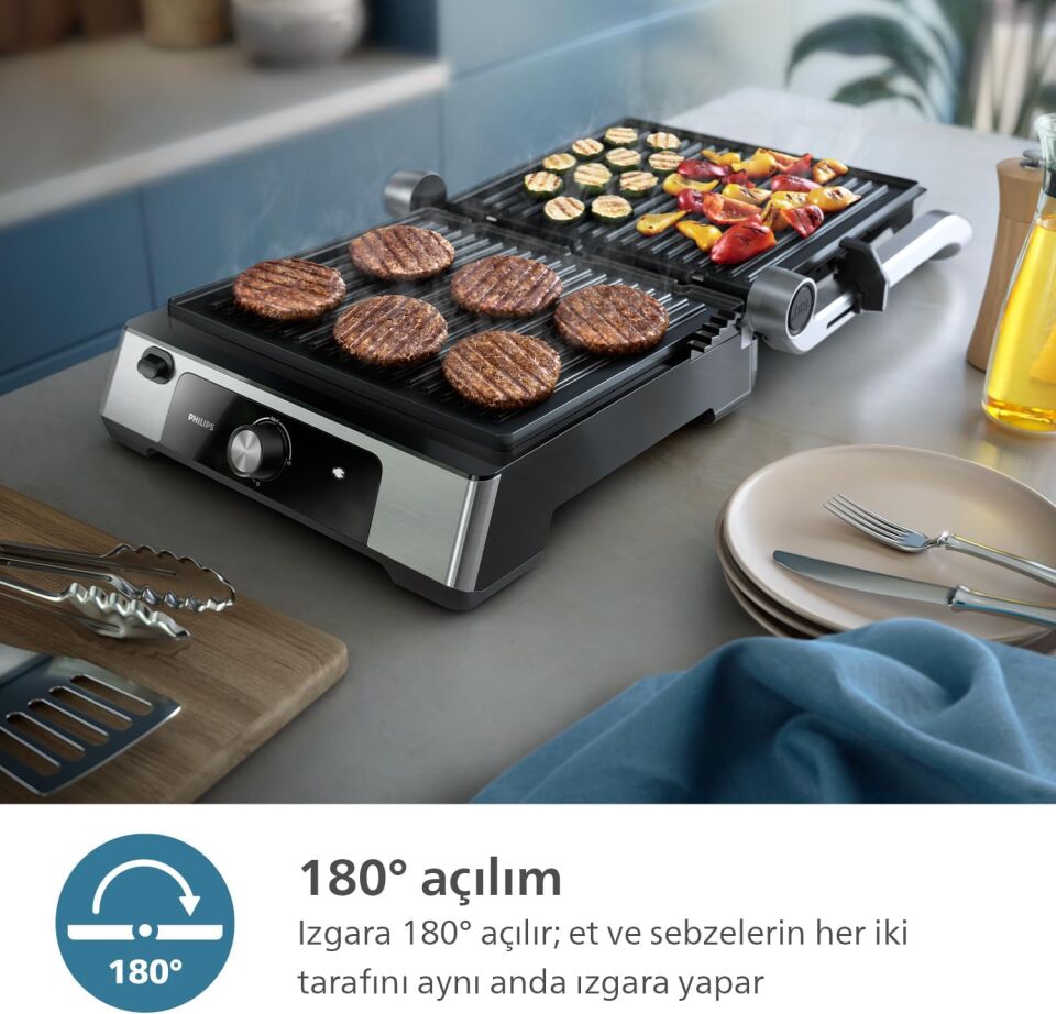 Philips 5000 Serisi, 2200W, Izgara ve Tost Makinesi, Izgara için Tam Açılır, HD6301/90