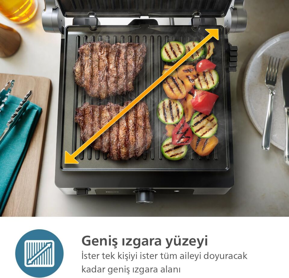 Philips 5000 Serisi, 2200W, Izgara ve Tost Makinesi, Izgara için Tam Açılır, HD6301/90