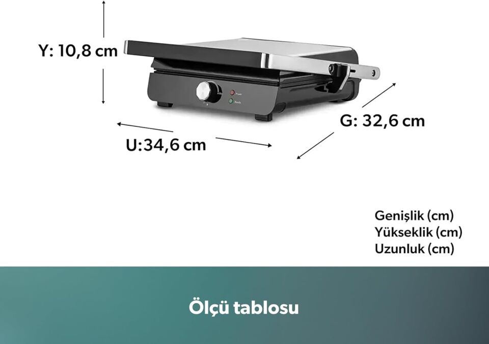 HOMEND Grilliant 1349H 4 Dilim Kapasiteli Gövdeli Döküm Plakalı Tost ve Izgara Makinesi Inox 2000W