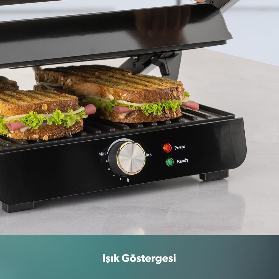 HOMEND Grilliant 1349H 4 Dilim Kapasiteli Gövdeli Döküm Plakalı Tost ve Izgara Makinesi Inox 2000W