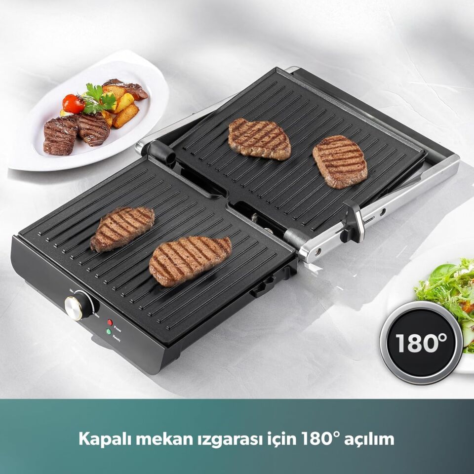 HOMEND Grilliant 1349H 4 Dilim Kapasiteli Gövdeli Döküm Plakalı Tost ve Izgara Makinesi Inox 2000W