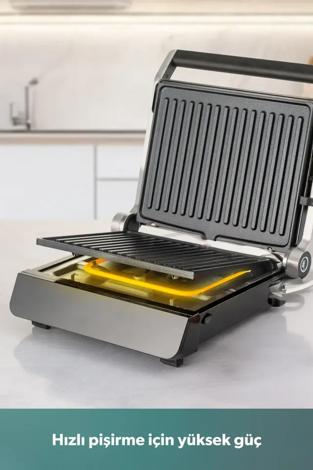 HOMEND Grilliant 1343H Cam Yüzeyli, Döküm Plakalı, Ledli Konuşan Tost ve Izgara Makinesi