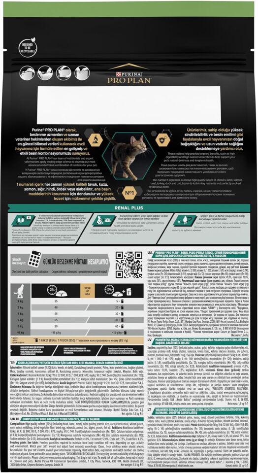 Pro Plan Renal Plus Sterilised, Somonlu Kısırlaştırılmış Kedi Maması 1.5 Kg