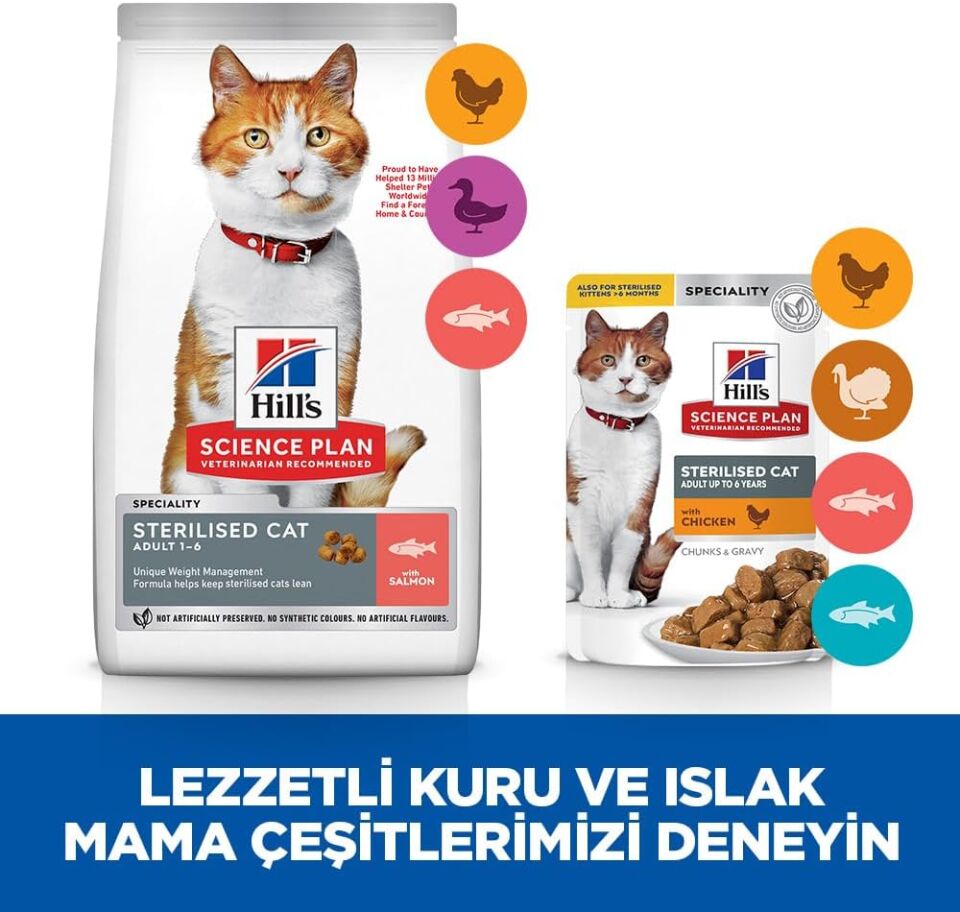 Hill's Hill’s SCIENCE PLAN Sterilised Somon Balıklı Kısırlaştırılmış Kedi Maması 1,5 Kg
