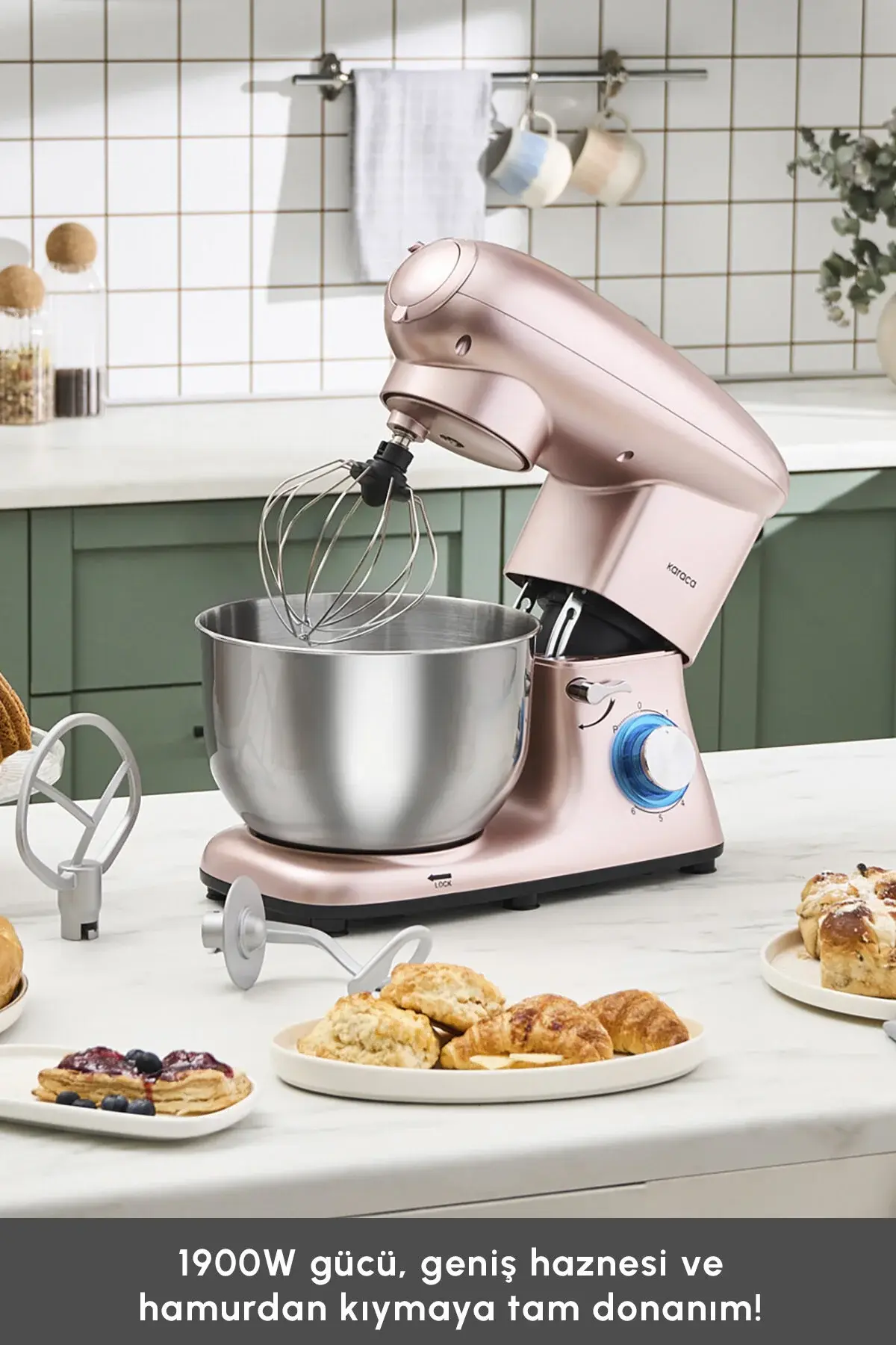 Karaca Multichef Stand Mikser Rosegold Mutfak Şefi 1900w 5,5l Kıyma Çekme Sucuk-sosis Içli Köfte Ap.