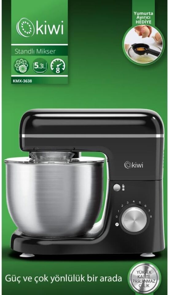 Kiwi Kmx-3638 Hamur Yoğurma & Stand Mikser 5,3 Lt 1300w 8 Hız Kademeli Mutfak Şefi Beyaz