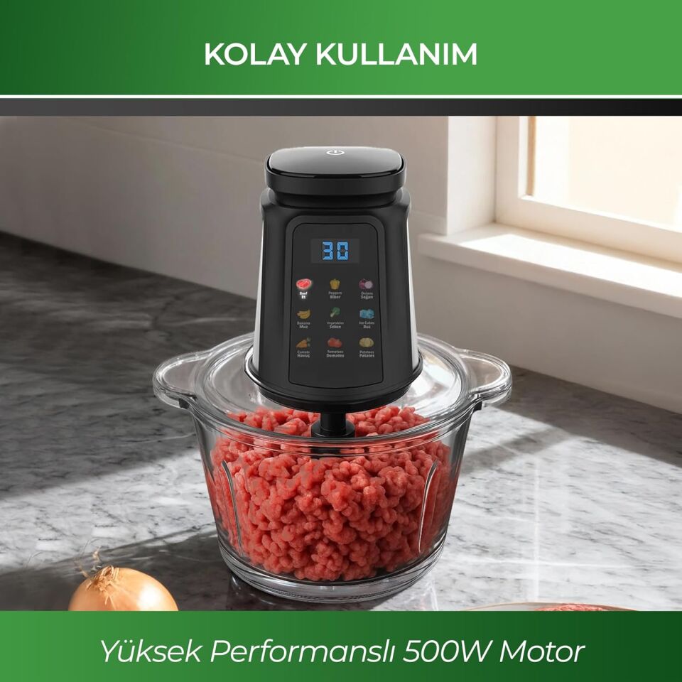 Kiwi KC-8250 Gıda Öğütücü Doğrayıcı | 500W Güçlü Motor&3L Cam Kase &9 Titanyum Bıçaklı & Dokunmatik Ekran