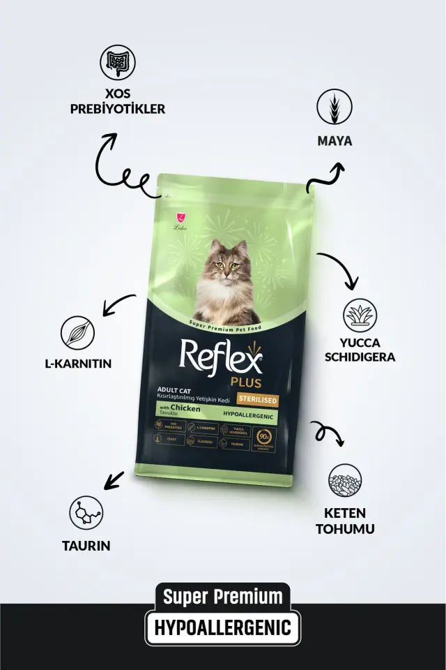 Reflex Plus Hipoalerjenik Kısırlaştırılmış/Sterilised Tavuklu Yetişkin Kedi Maması 15 kg