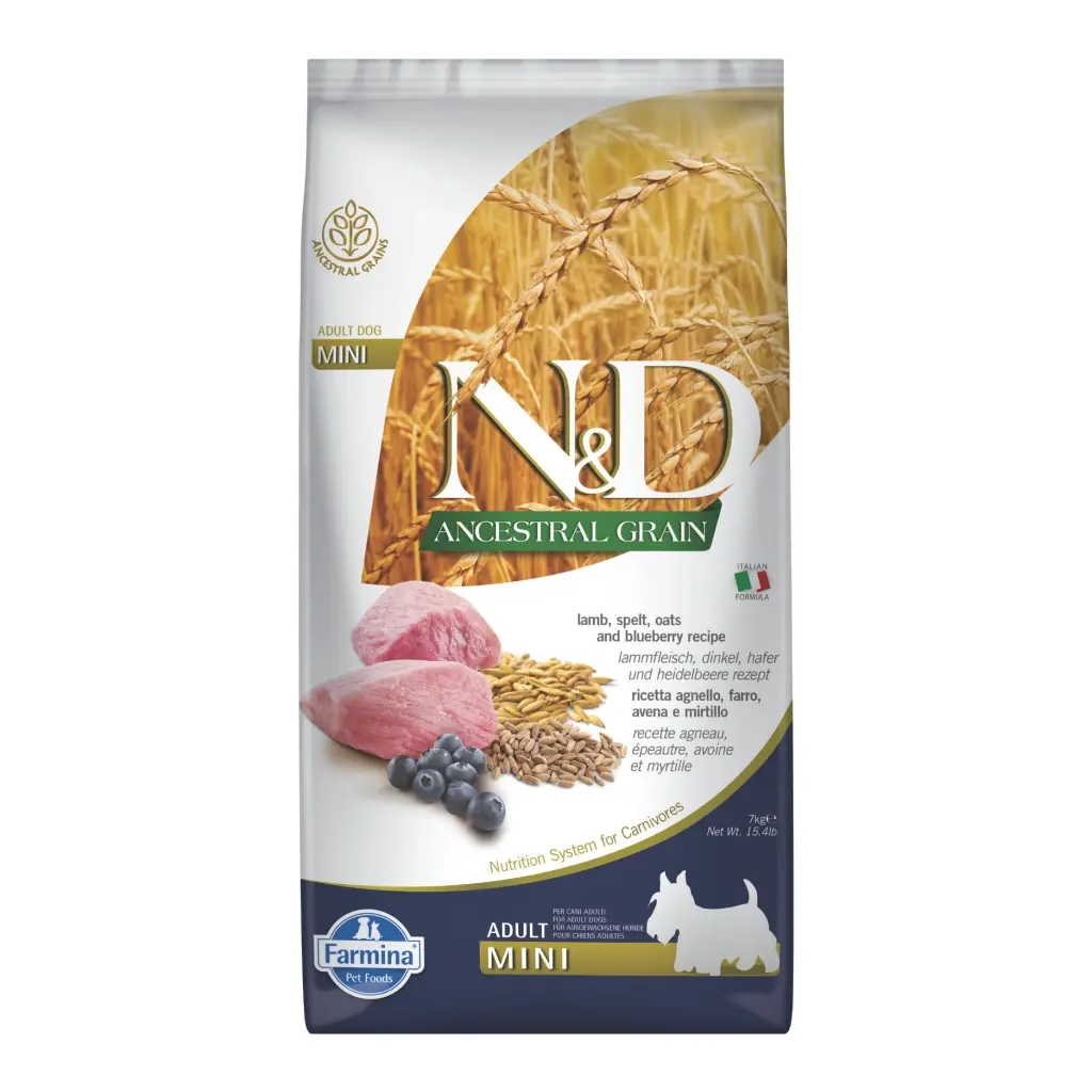 N&D Ancestral Grain Kuzu Etli ve Yaban Mersinli Küçük Irk Ata Tahıllı Yetişkin Köpek Maması 7kg