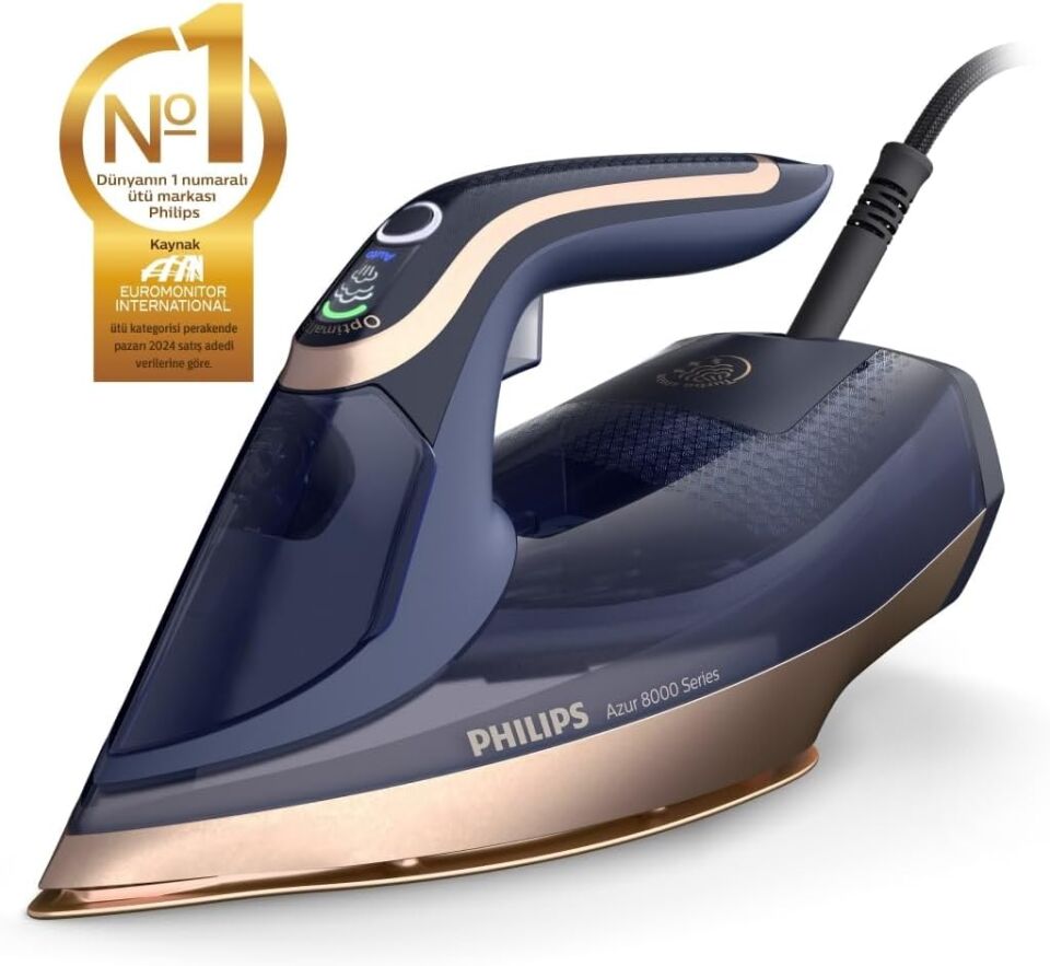 Philips 8000 Serisi Azur Buharlı Ütü, 3000W, 260 g Turbo Şok Buhar, Sıfır Yanık Riski, DST8050/20