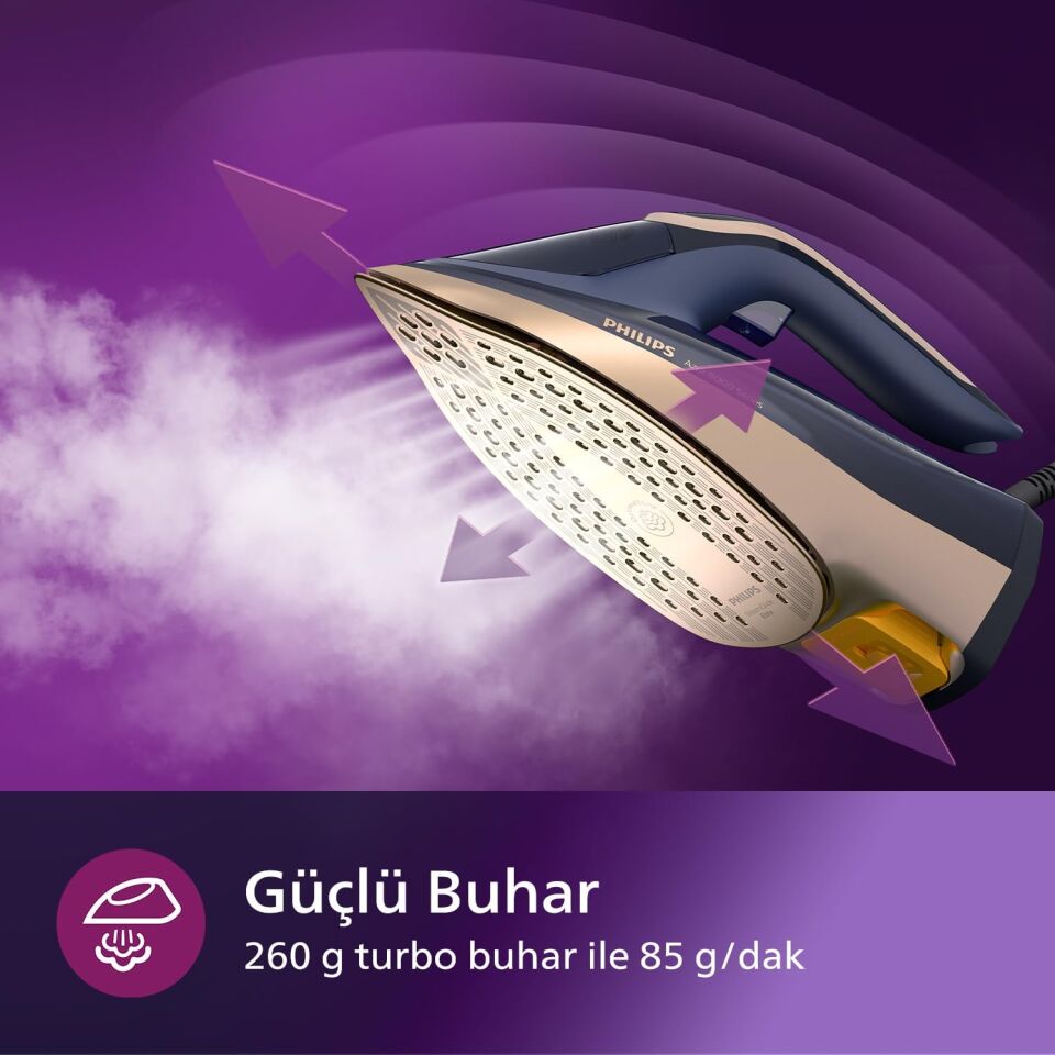 Philips 8000 Serisi Azur Buharlı Ütü, 3000W, 260 g Turbo Şok Buhar, Sıfır Yanık Riski, DST8050/20