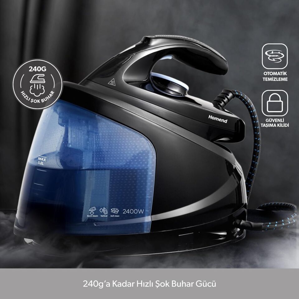 HOMEND Steamwork Buhar Kazanlı Ütü Siyah Mavi 2400 W