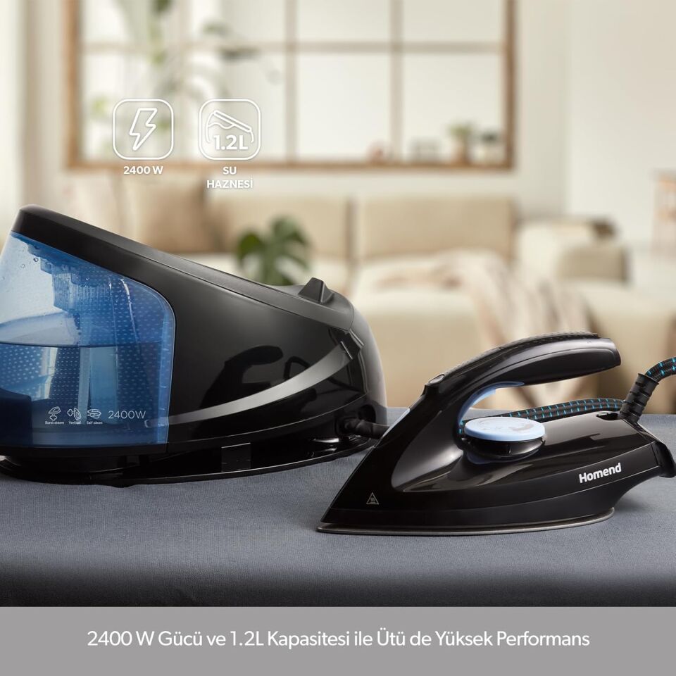 HOMEND Steamwork Buhar Kazanlı Ütü Siyah Mavi 2400 W