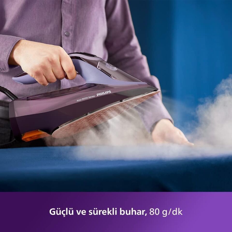 Philips 8000 Serisi Azur Buharlı Ütü, 3000W, SteamGlide, 240 g Şok Buhar, Sıfır Yanık Garantisi, DST8021/30