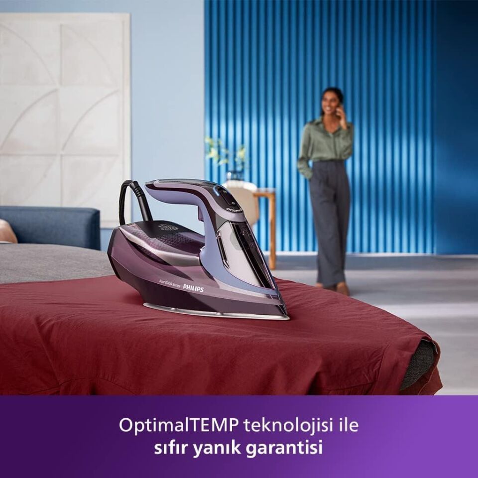 Philips 8000 Serisi Azur Buharlı Ütü, 3000W, SteamGlide, 240 g Şok Buhar, Sıfır Yanık Garantisi, DST8021/30