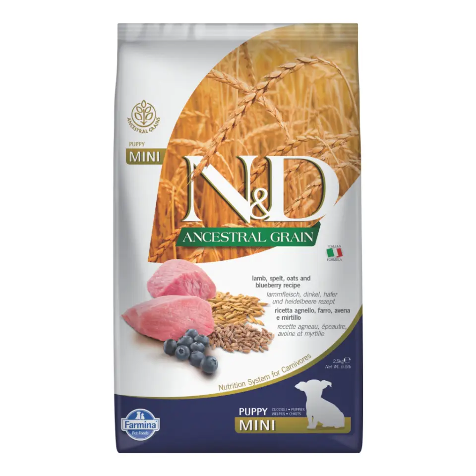 N&D Ancestral Grain Kuzu Etli ve Yaban Mersinli Küçük Irk Ata Tahıllı Yavru Köpek Maması 2,5kg