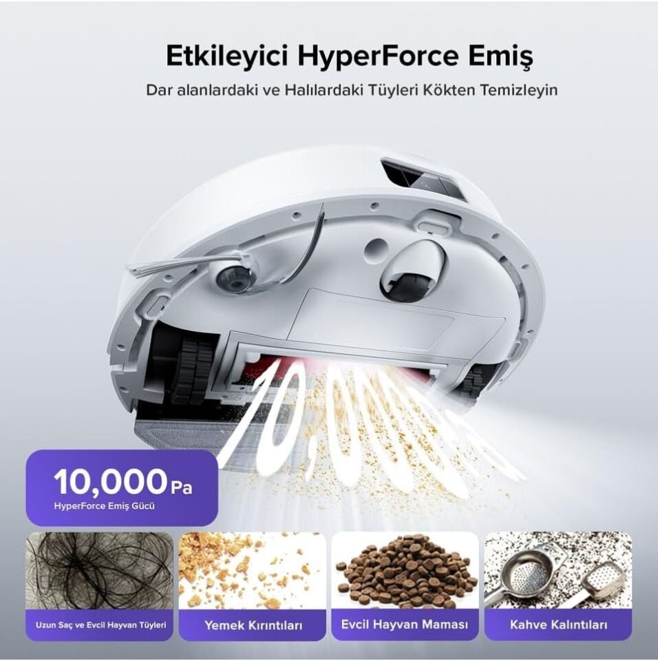 Roborock S8 Pro Plus Akıllı Beyaz Robot Süpürge 10.000 HyperForce Emiş Gücü