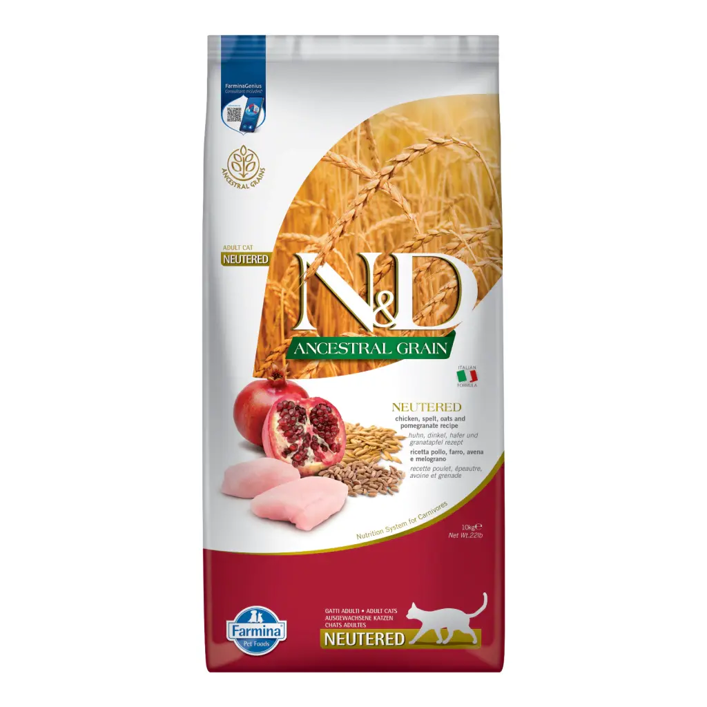 N&D Ancestral Grain Tavuklu ve Narlı Ata Tahıllı Kısırlaştırılmış Kedi Maması 10kg