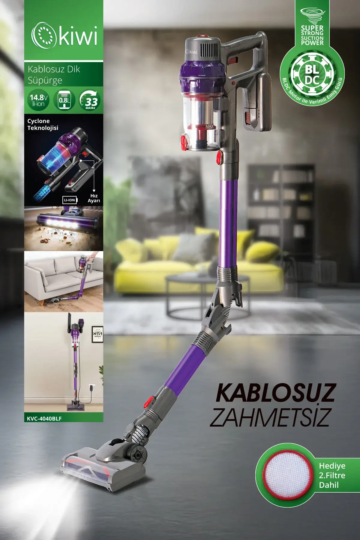 Kiwi Kvc-4040BLF Katlanabilir Şarjlı Bldc Motor Dik Süpürge