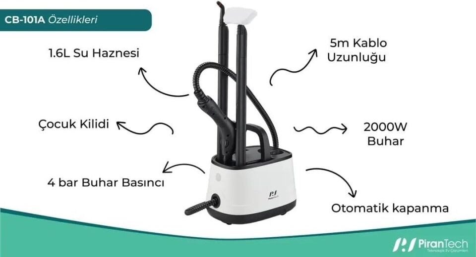 PiranTech CB-101A Çok Fonksiyonlu Buharlı Temizlik Makinası - Buharlı Temizleyici