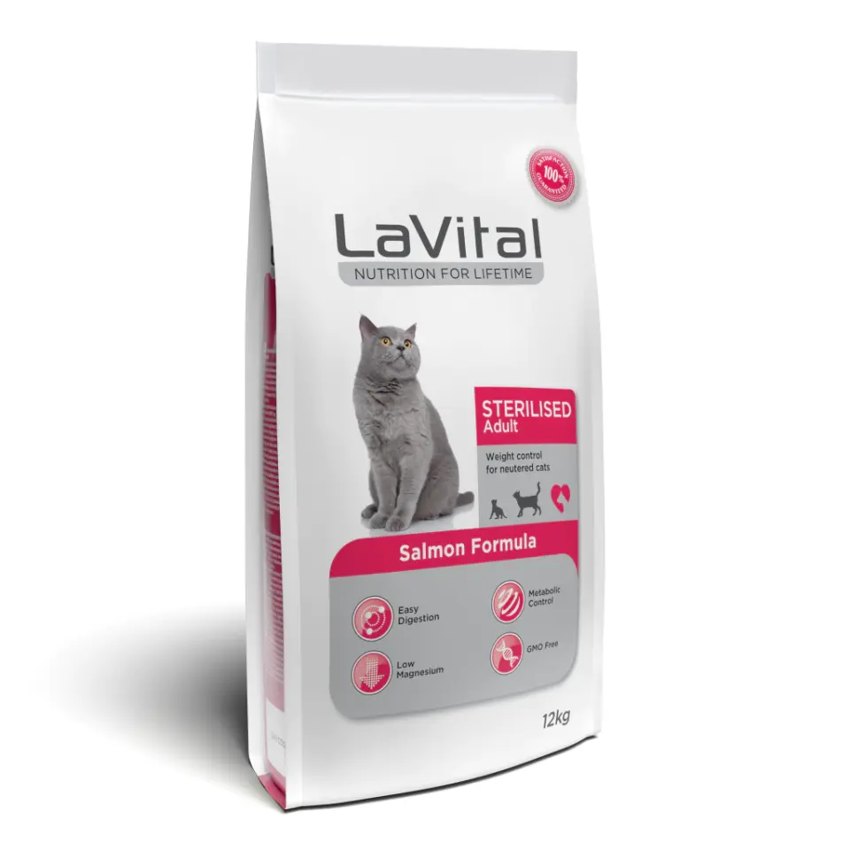 LaVital Kilo Kontrolü için Somonlu Kısırlaştırılmış Kedi Maması 12kg