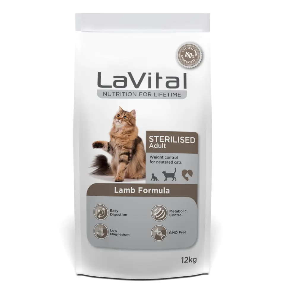LaVital Kilo Kontrolü için Kuzulu Kısırlaştırılmış Kedi Maması 12kg