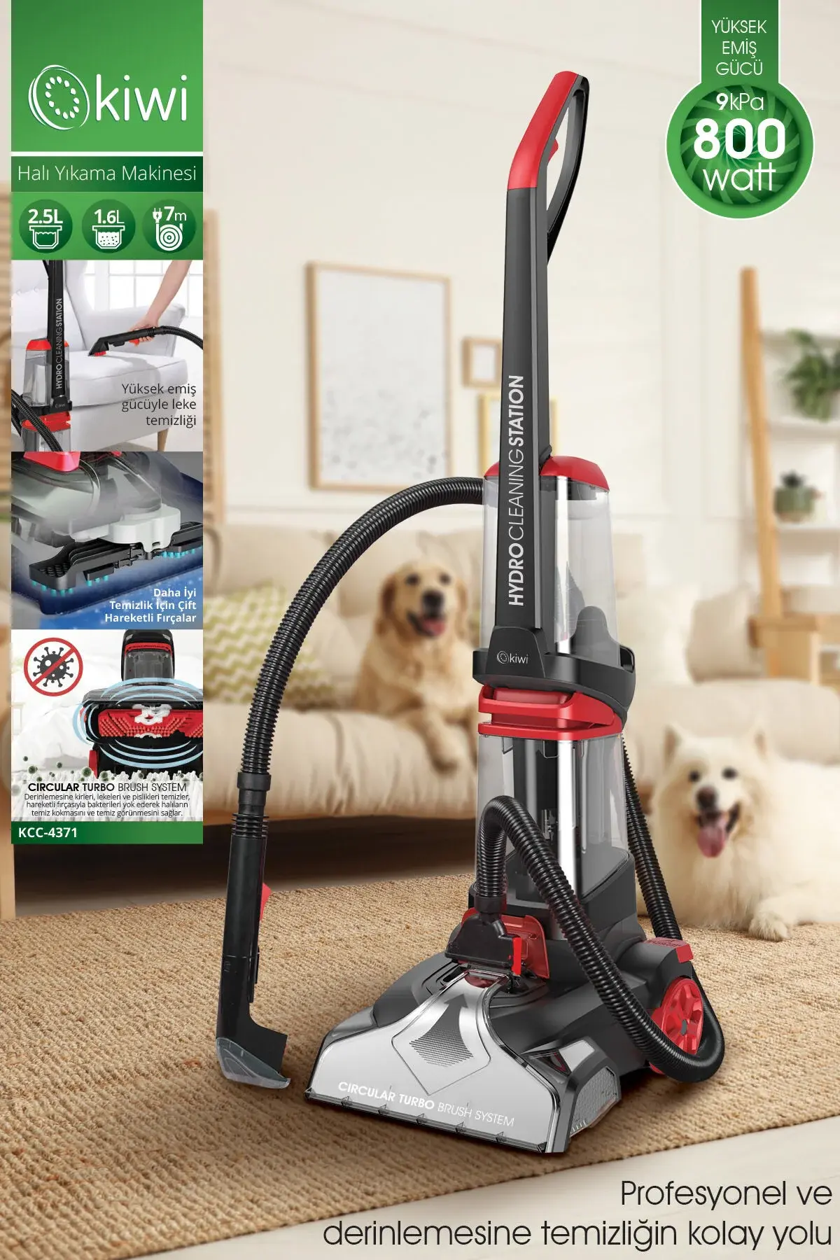 Kiwi KCC-4371 PRO Koltuk Temizleme Başlıklı Dikey Süpürge Halı ve Koltuk Yıkama Leke Çıkartma Makinesi