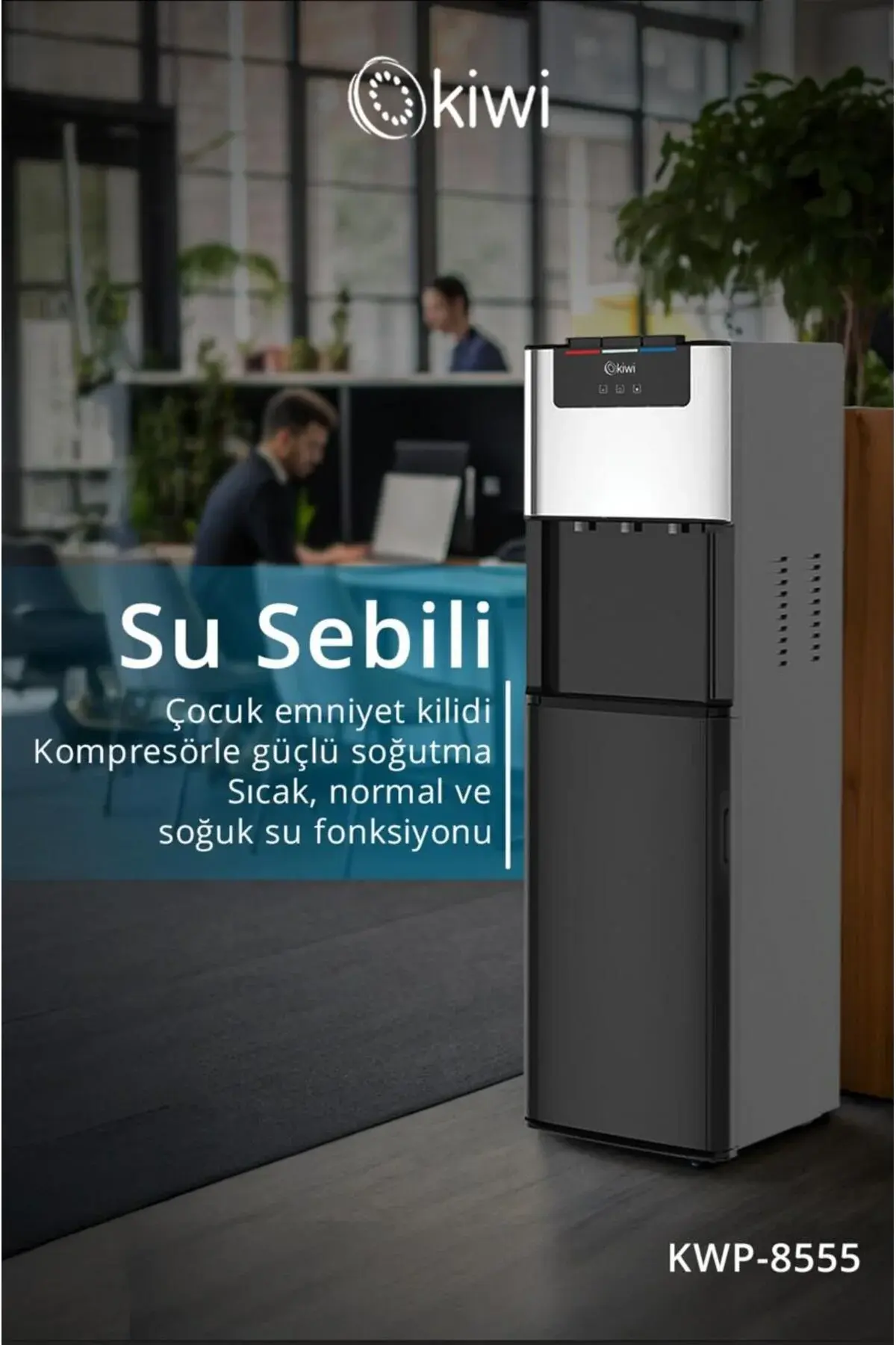 Kiwi Su Sebili Gizli Damacanalı ( Sıcak -Soğuk -Ilık ) Kwp-8555 Siyah