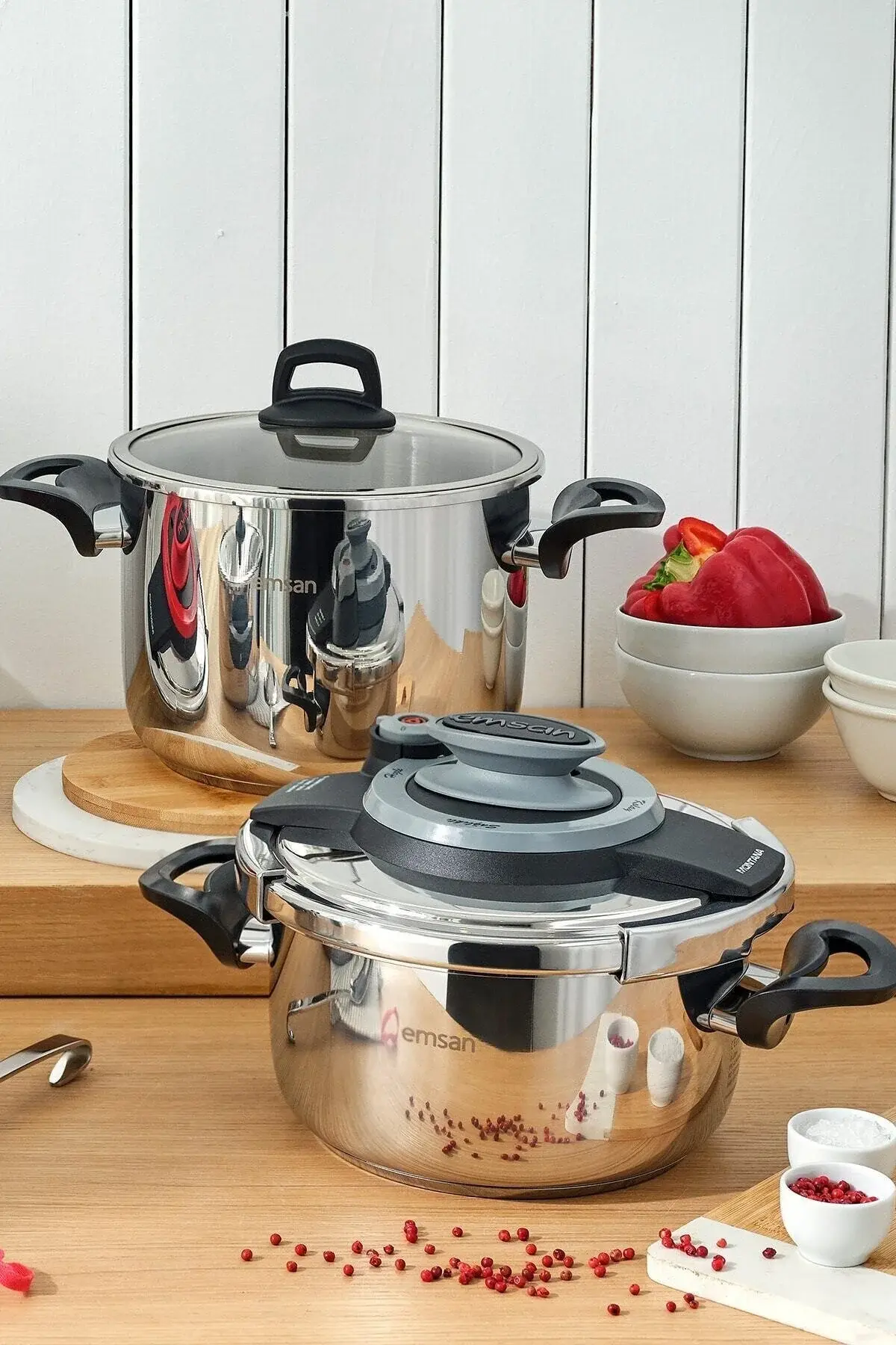 Emsan Montana 2'li 4+6 Litre Indüksiyon Tabanlı Düdüklü Tencere Seti Siyah Gri