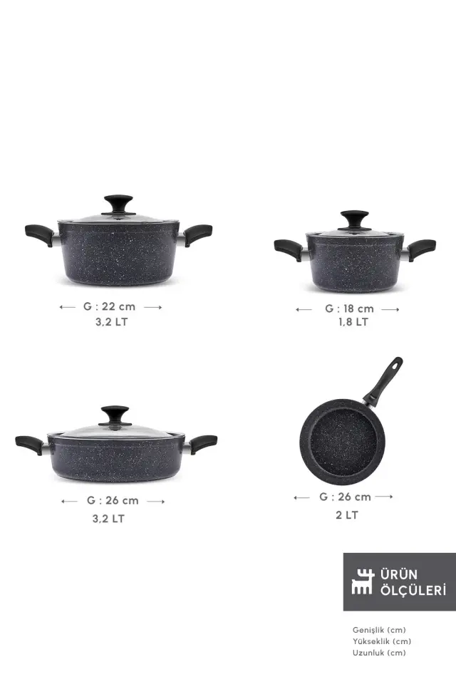 Karaca Defne Biogranit V2 7 Parça Tencere ve Tava Seti Siyah