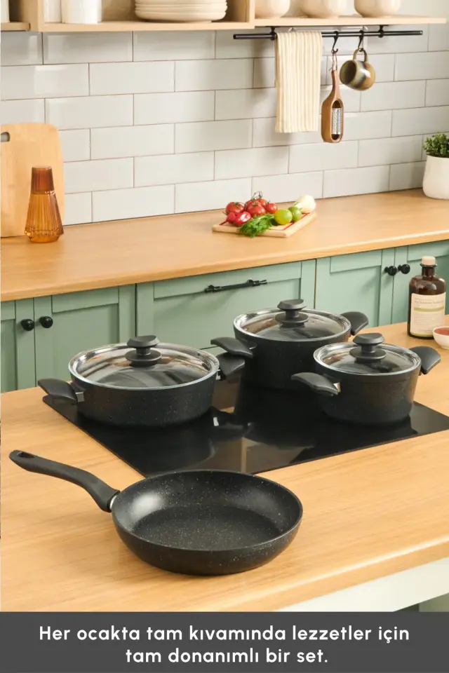 Karaca Defne Biogranit V2 7 Parça Tencere ve Tava Seti Siyah
